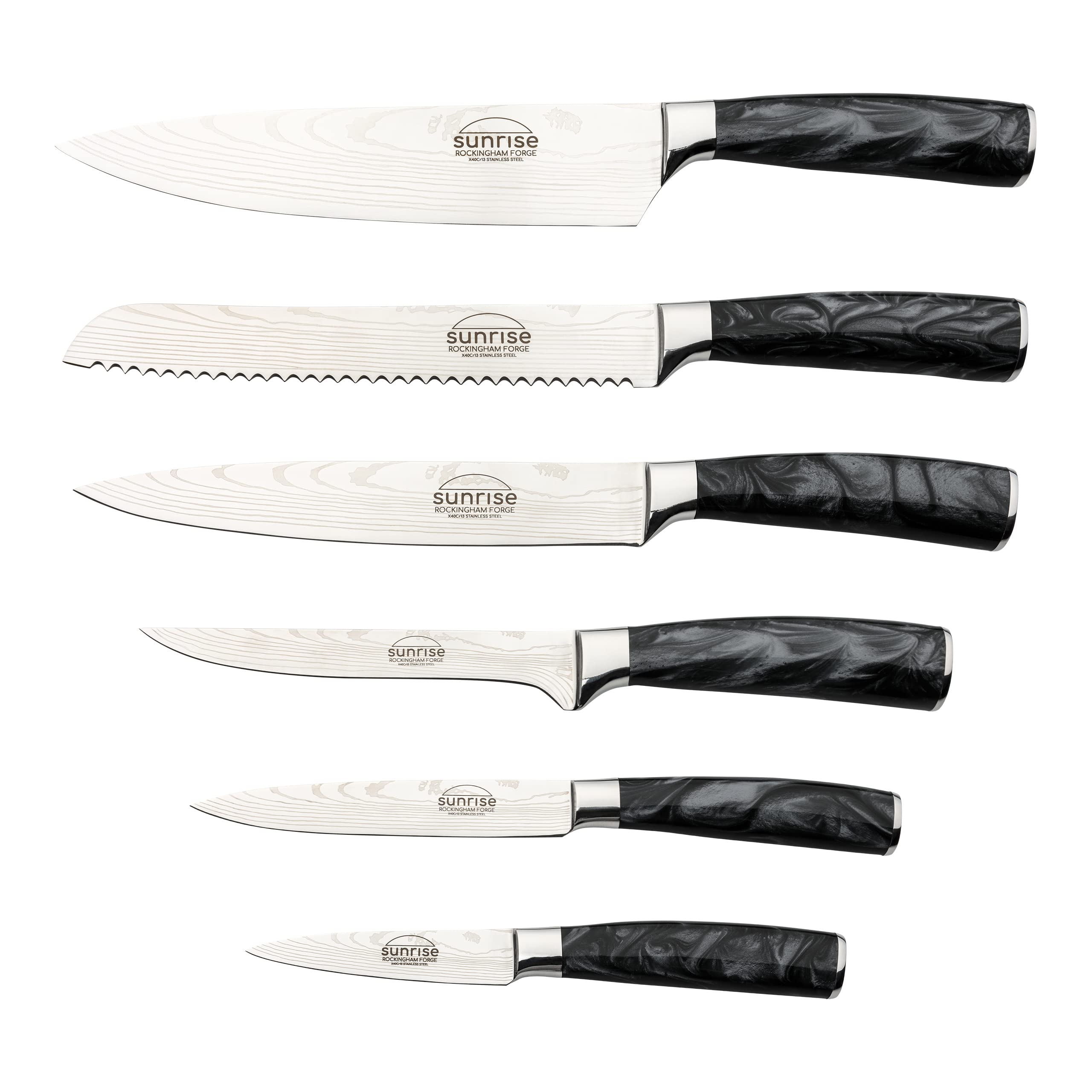 Rockingham Forge Sunrise Collection Zestaw 3 wysokiej jakości noży kuchennych ze stali nierdzewnej z rękojeściami z żywicy - nóż szefa kuchni, nóż do obierania i nóż do chleba