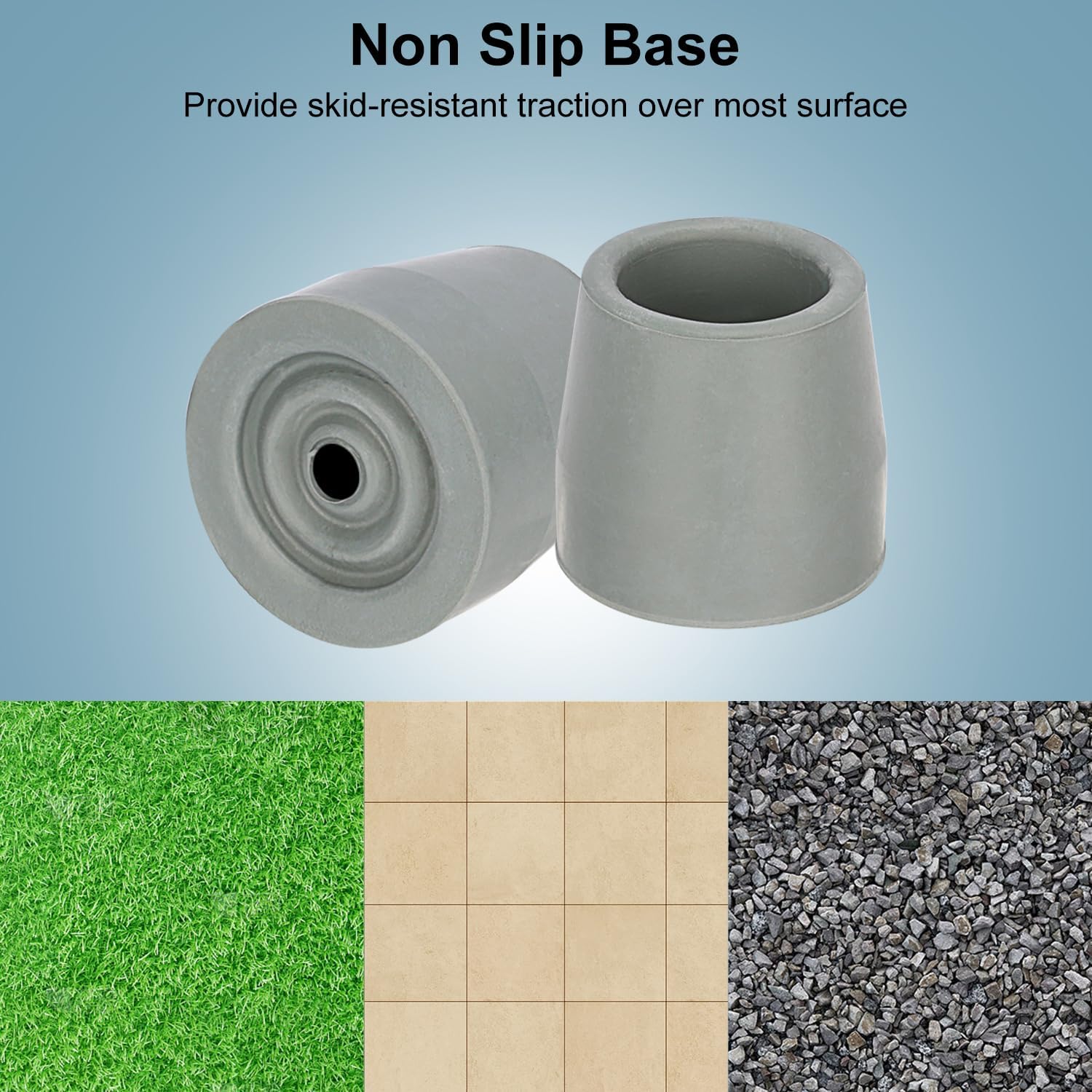 MFE Walker and Commode Tips (Set of 8), 1-1/8" Grey Rubber Replacement Feet Caps, Heavy Duty Walker Accessories with Metal Insert Foot for Stability and Durability