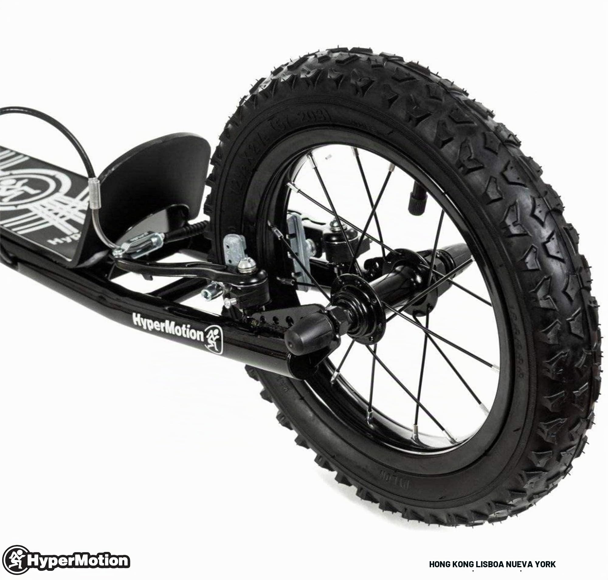 HyperMotion Patinete para Niños 5+ y Adolescentes - Scooter con Ruedas Inflables de 12 Pulgadas - 2 Frenos Manuales - Altura Ajustable - Negro