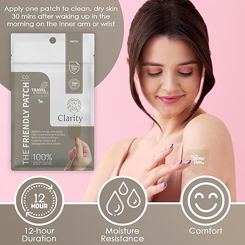 Miniatura 4 de The Friendly Patch - Parches de hongo Clarity con hongo melena de león, Reishi, Cordyceps y Ashwagandha, energía nootrópica, memoria, enfoque para