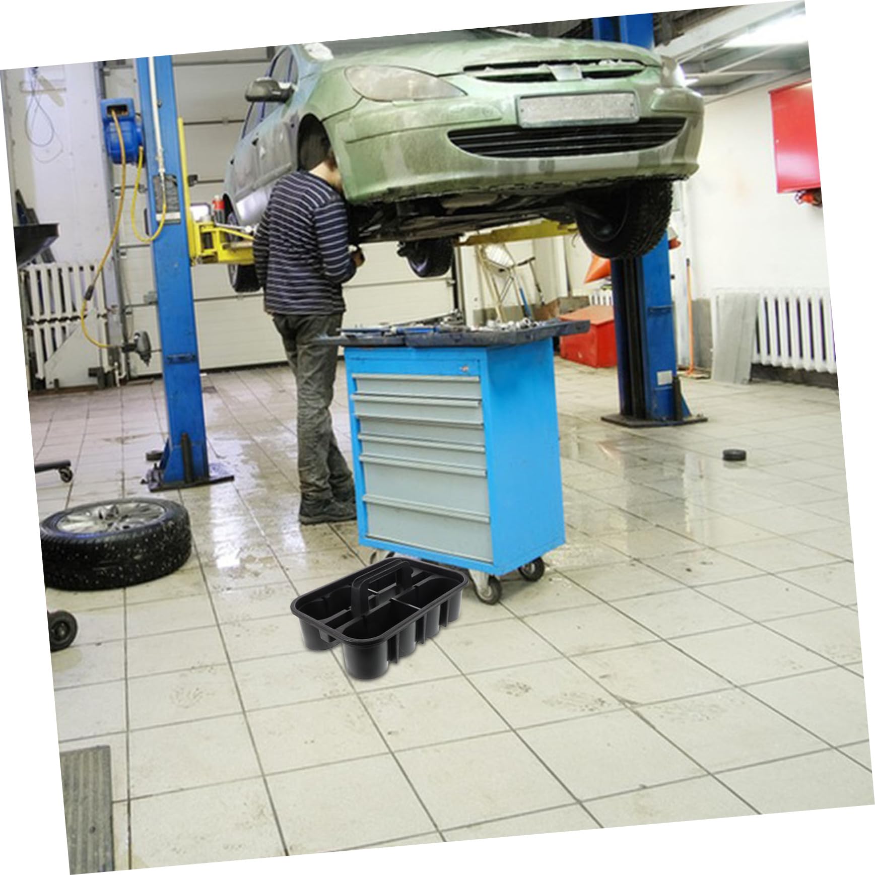 Cesta de Limpieza con Compartimentos Organizador de Herramientas de Limpieza Portátil Cesta de Plástico Resistente con Automóviles