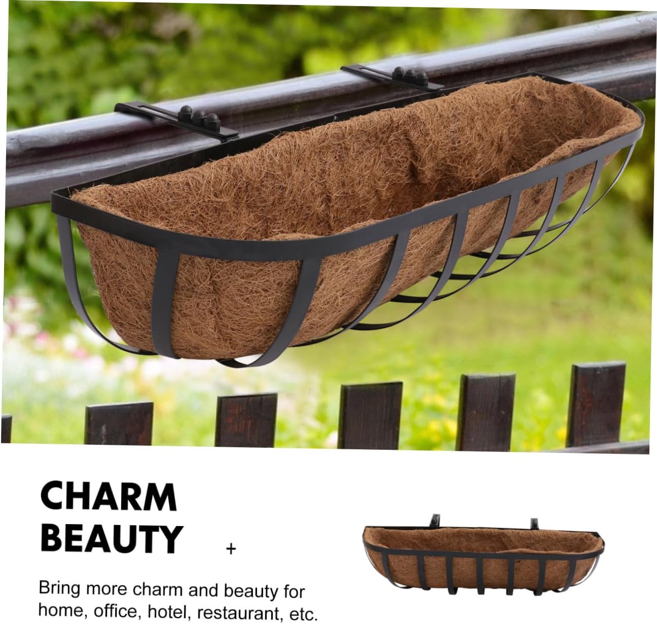 Half-Round 24-inch Coconut Coir Hanging Flowerpot Holder Wall-Mounted Iron Basket for Outdoor Garden Plants Vertical Wall Planter Decorative Plant Container