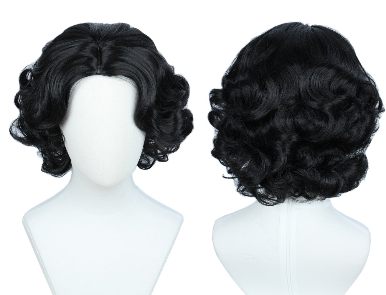 Linfairy Anime Cosplay Princess Wig Short Black Curly Hair Halloween Costume Full Wig for Women, Medium to Large