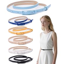 Women Skinny Belts 6 Pack, PU Leather Thin Waist Belts for Dresses, Jeans, Pants with Buckle, Fashion Slim Leather for outfit