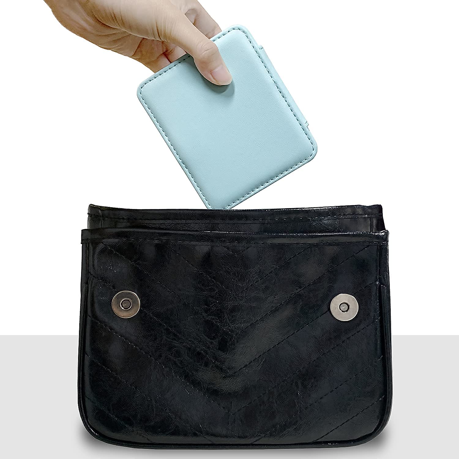 Schmuckschatulle Kleine Reise Schmuckschatulle 3 Schichten PU Leder Schmuckschatulle Mit Schminkspiegel (Hell Weiß) (Blau)