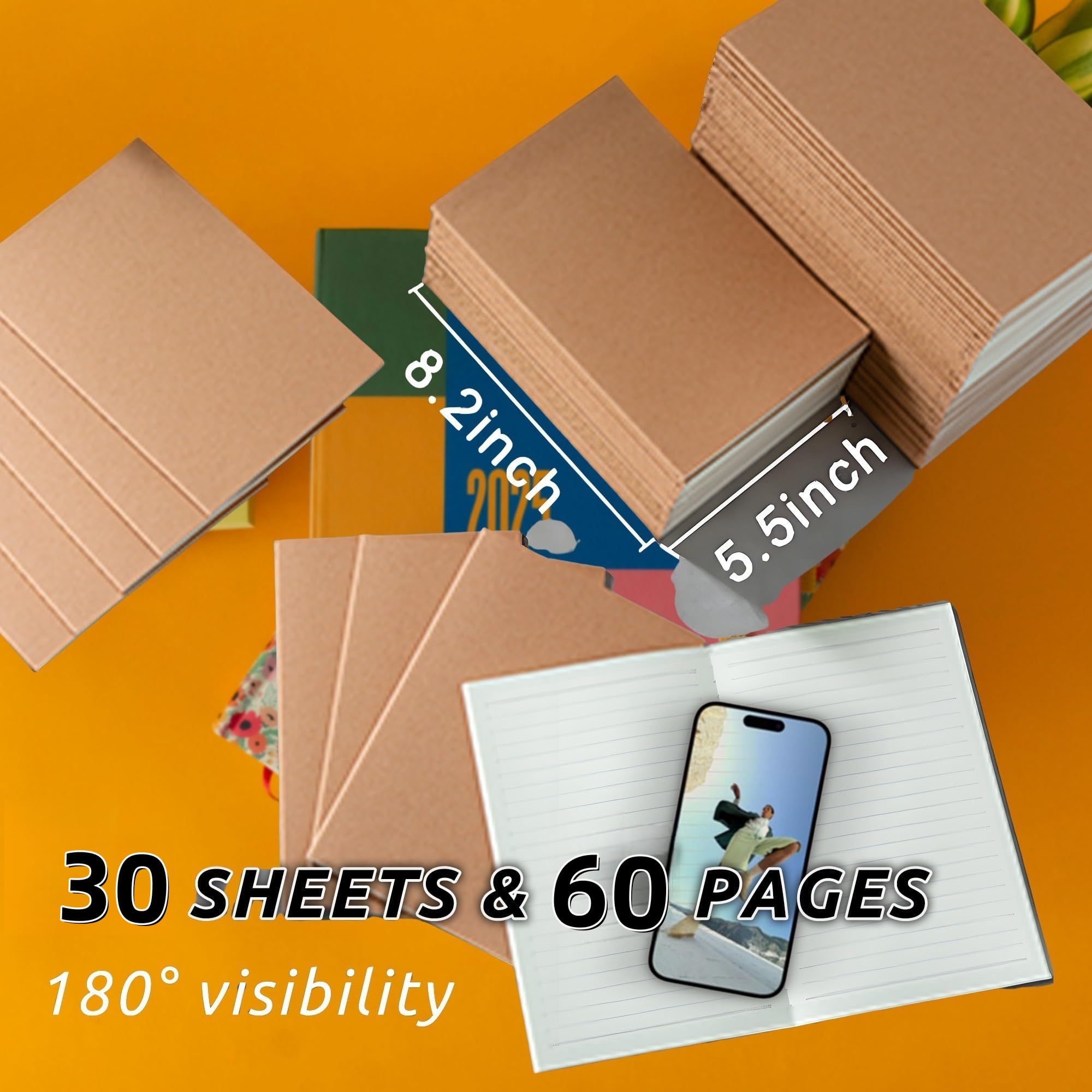 A5-Notizbücher, liniert, 21,1 x 14 cm, Kraftpapier, Tagebücher für den Bürogebrauch, glatte Schreibseiten mit reduziertem Durchlaufen von Tinte, professionelles Design für Geschäftsnotizen
