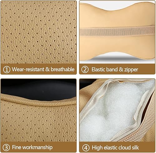 Miniatura 4 de OYOCAM Paquete de 2 almohadas transpirables para el cuello del coche cuello de la cabeza de piel sintética almohada de viaje soporte para el cuello