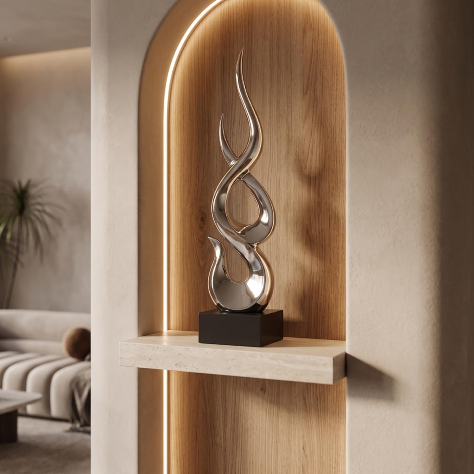Scultura Moderna Scultura con Base Minimalista Ornamento da Tavolo per Amanti Del Design, Collezionisti, Soggiorno, Argento, Piccolo
