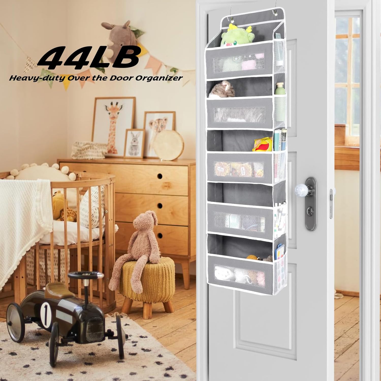 2 Pack Over The Door Organizer, Gray Hanging Storage with 5 Shelves and 10 Mesh Side Pockets, Heavy Duty Closet Organizer for Bathroom Nursery Bedroom Laundry - Image 3