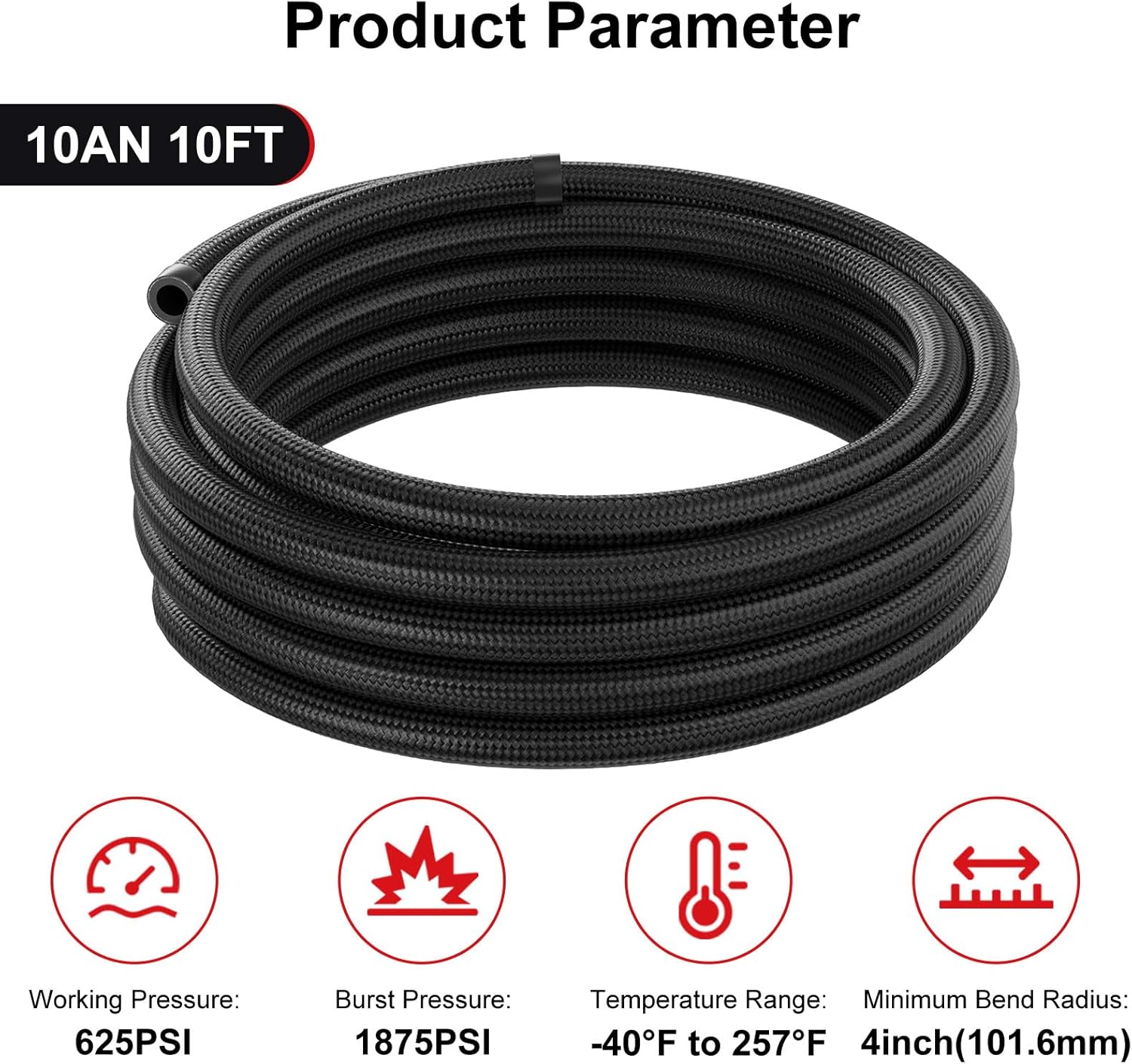 10AN Fuel Line Hose, AN10 10FT Braided Line Nylon CPE Fuel Hose Black