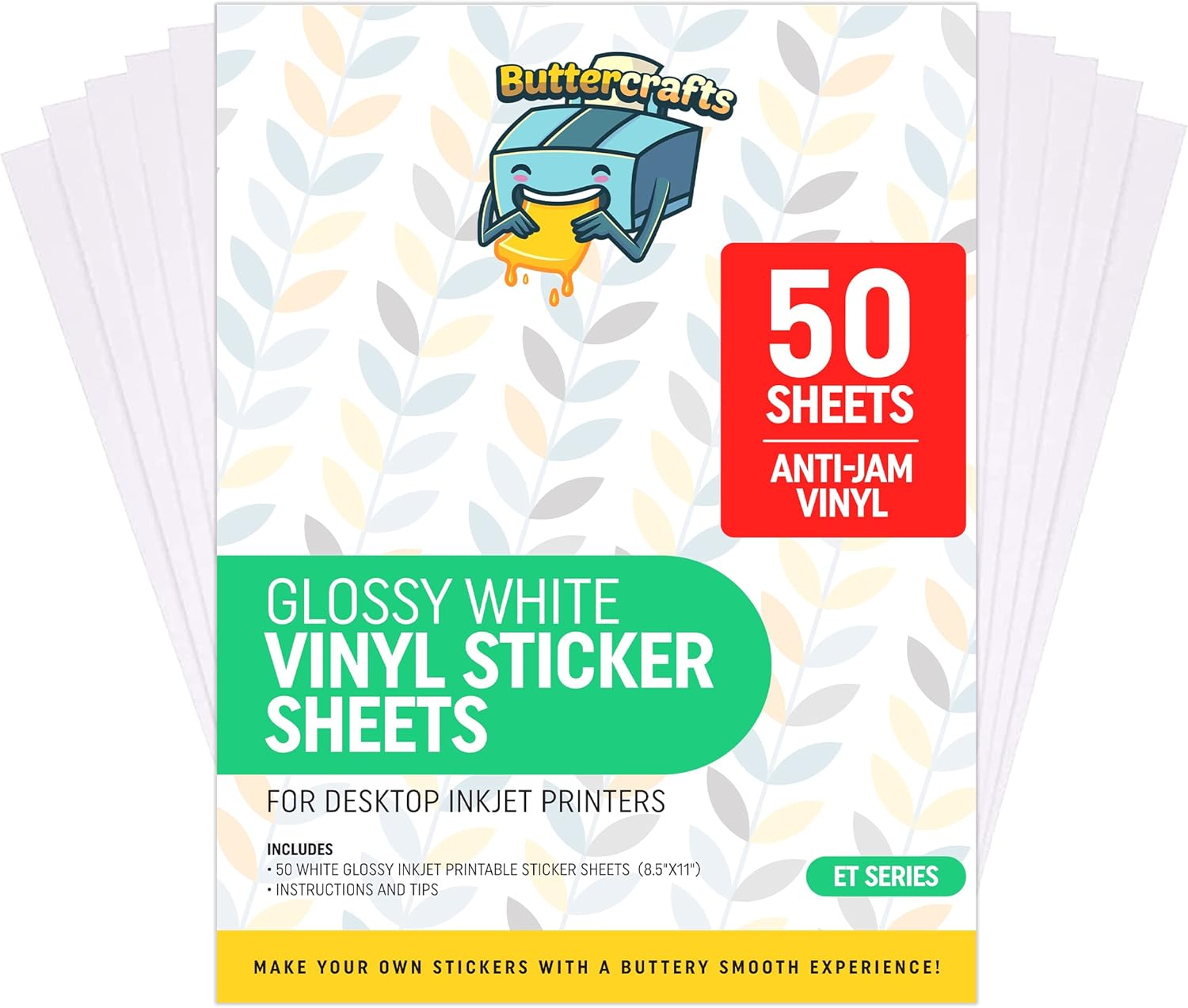 Printable Vinyl Sticker Paper for Inkjet Printer for Epson (50 Sheets, 8.5" x 11