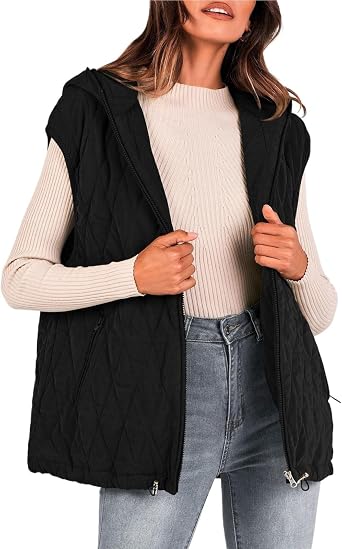 Outerwear Winter Vest Down Vest Women Loose Casual Sleeveless Zipper Jacket Hooded Quilted Sleeveless Jacket