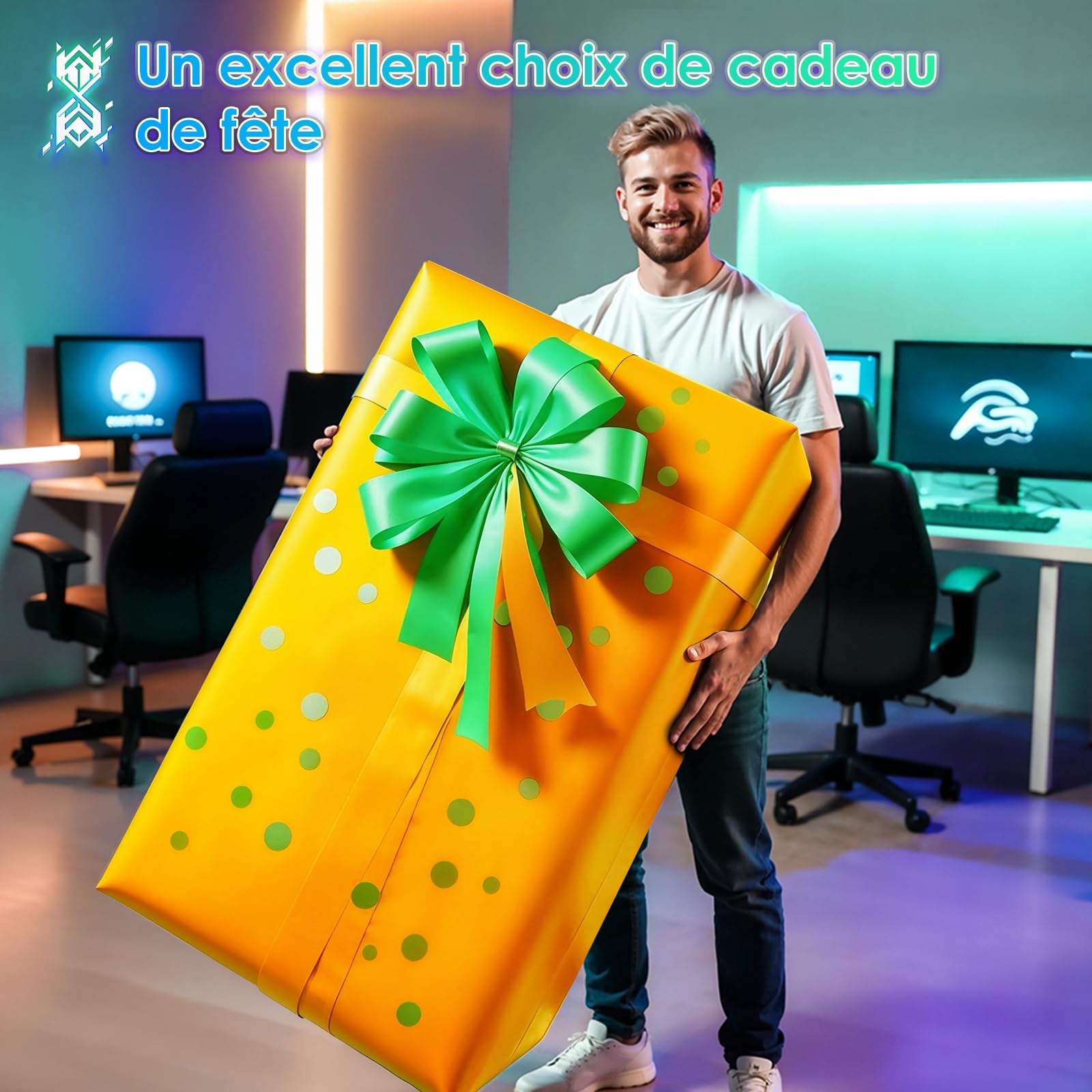 OffiGo Bureau Gaming Électrique avec Support Écran 140×74 cm, Noir
