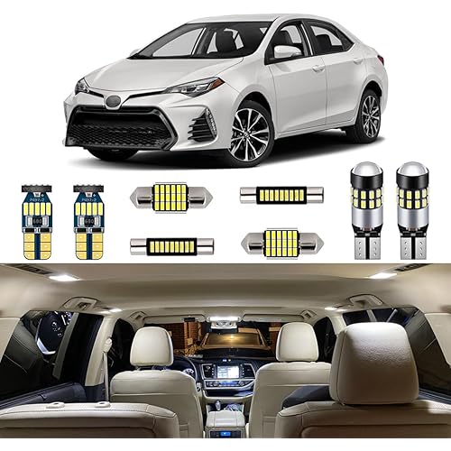 AUTOGINE 6 Piece White Interior LED Lights Kit for Toyota Corolla 2013 2014 2015 2016 2017 2018 2019 2020 2021 2022 Super Bright 6000K LED Interior Light Bulbs Package + Install Tool
