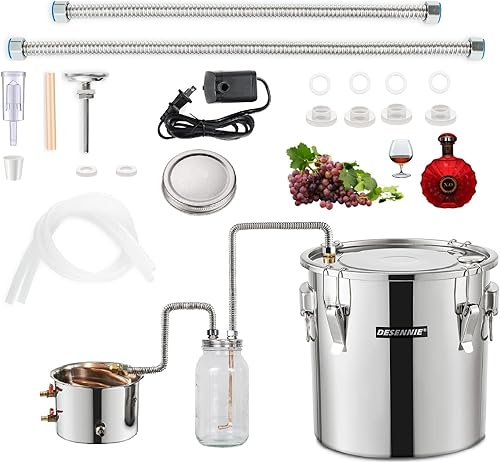 Miniatura 10 de Kit de destilación Shine Still Home Brewing Distillery Kit de 5 galones con olla de acero inoxidable y bomba de agua de golpe, bobina de cobre