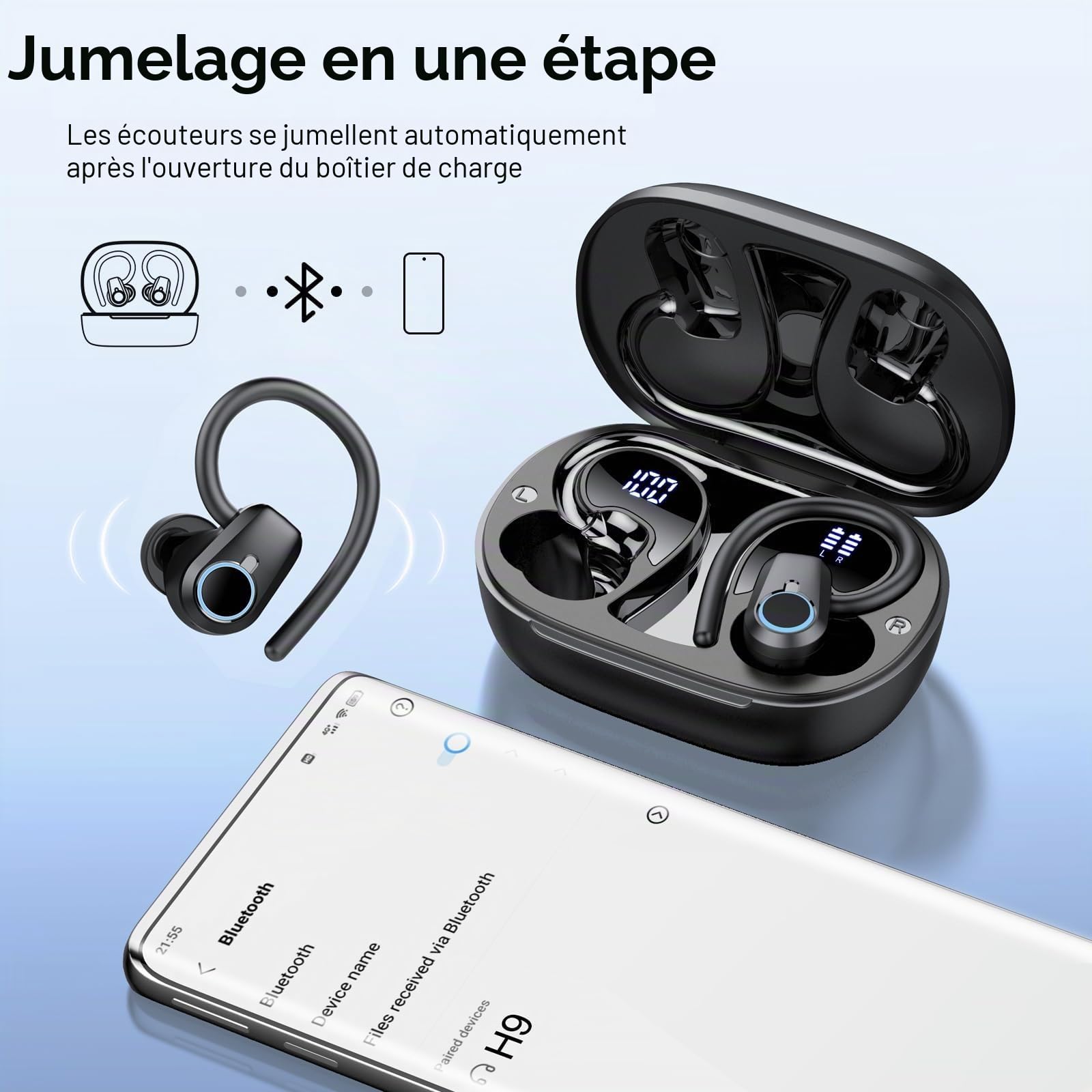 Poounur Écouteurs Bluetooth sans fil 5.3 avec 4 micro ENC, mini écouteurs intra-auriculaires Bluetooth 50 h basses profondes, réduction du bruit 2025, écouteurs étanches IPX7