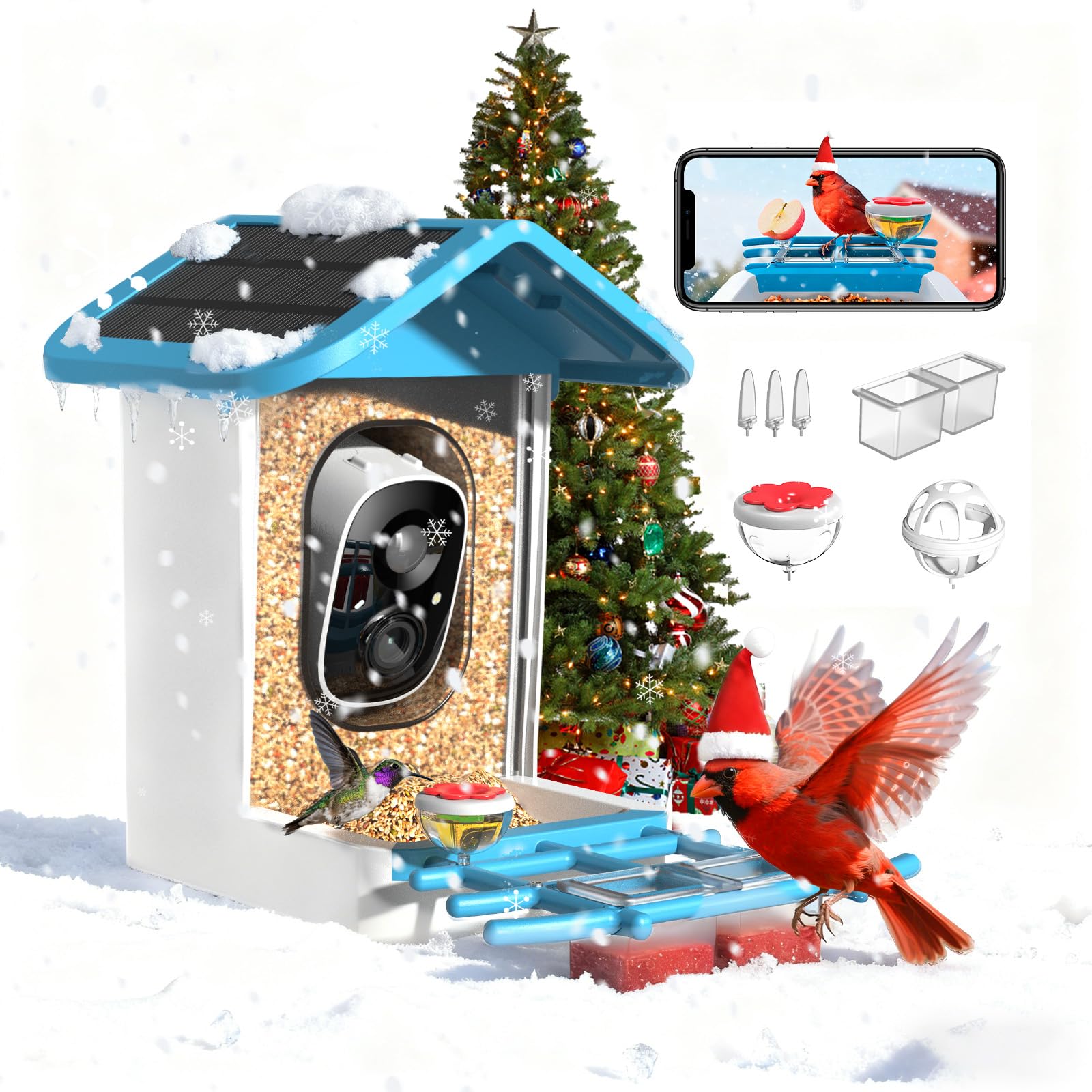 Smart Bird Feeder with Camera,2K HD Video, AI Identify Birds Species Solar Powered,Auto Capture Videos & Notify of Birds Arrival,Bird House for Birdwatching,Gift for Parents,BirdLovers