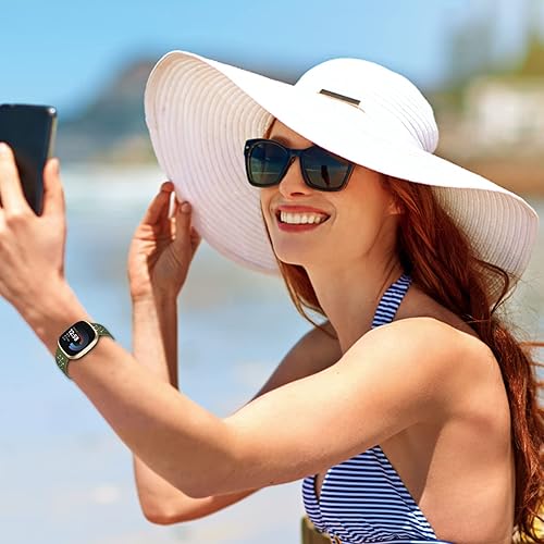 Miniatura 7 de Correas de cuero compatibles con Fitbit Versa 3 BandsVersa 4 BandsSense 2Sense 1 Band Mujeres Hombres, Correa de repuesto de encaje floral hueco