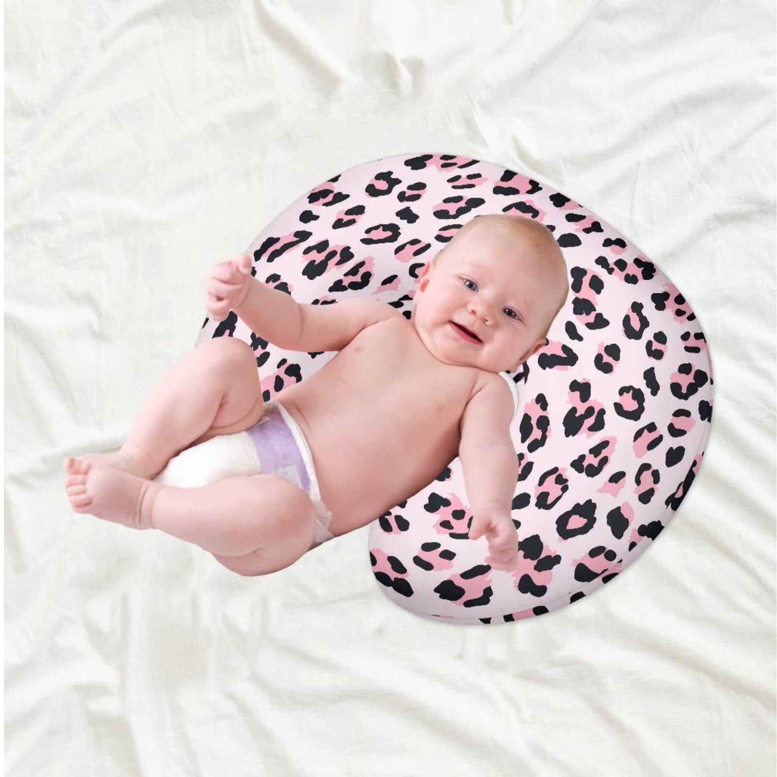 Urndoeng Nursing Pillow Cover For Baby Girl,Breastfeeding Supplies,Soft Nursing Pillow Case For Newborn Baby With Hidden Zipper(Cover Only) Pink Leopard Print - Image 2