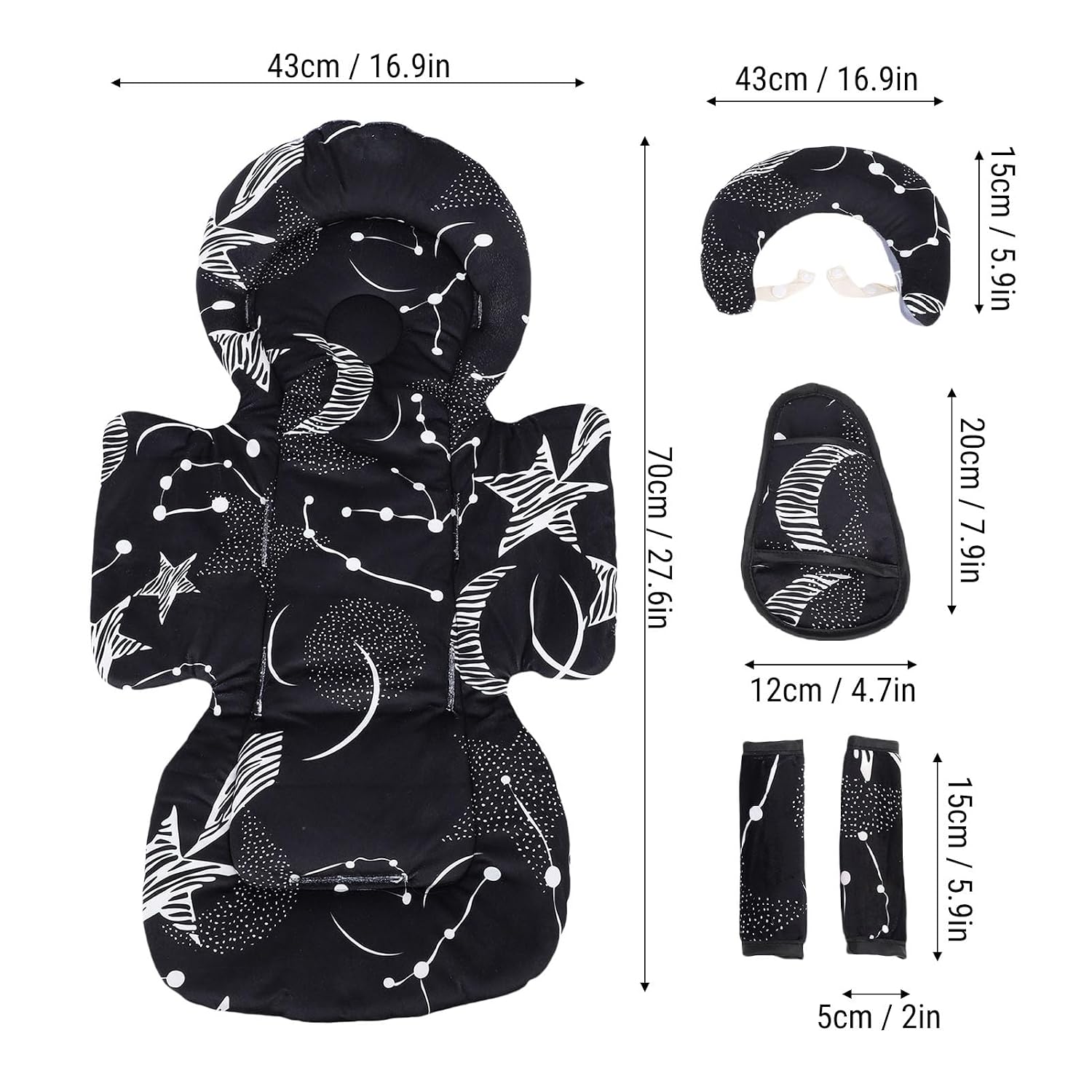 Baby Stroller Cooling Pad, Multifunctional Soft Breathable Detachable Cooling Mat for Stroller Crib Changing Table, Stroller Cooling Mat Liner Waist Head Support (Black)