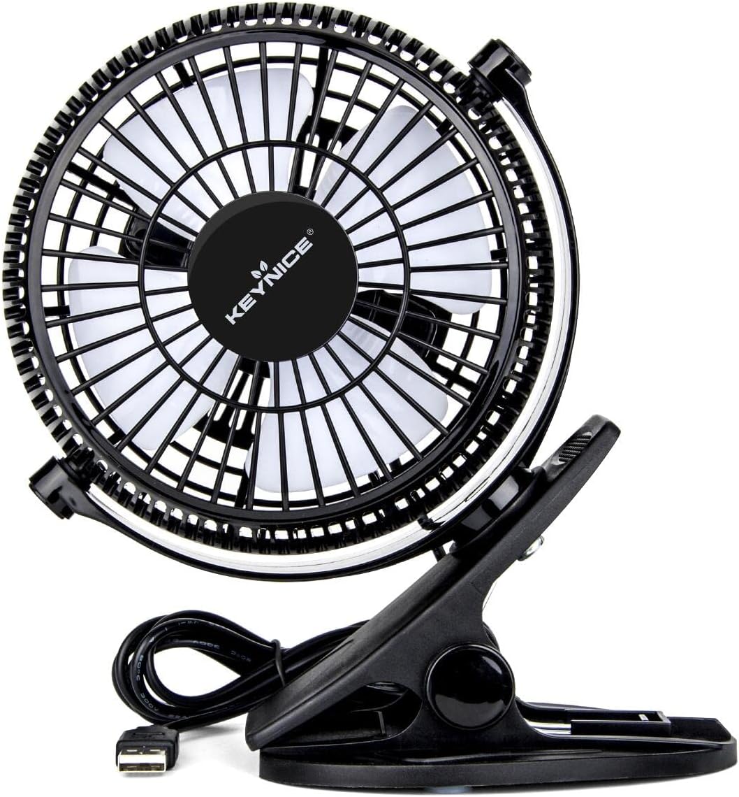 KEYNICE USB Fan, Clip on Fan with 2 Speeds, 360° Rotation Desk Fan with
