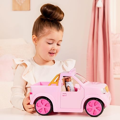 Miniatura 2 de Lori Dolls Ride & Shine Pickup Truck - Coche rosa para mini muñecas de 6 pulgadas, enganche de remolque y puertas que se abren, vehículo de juguete