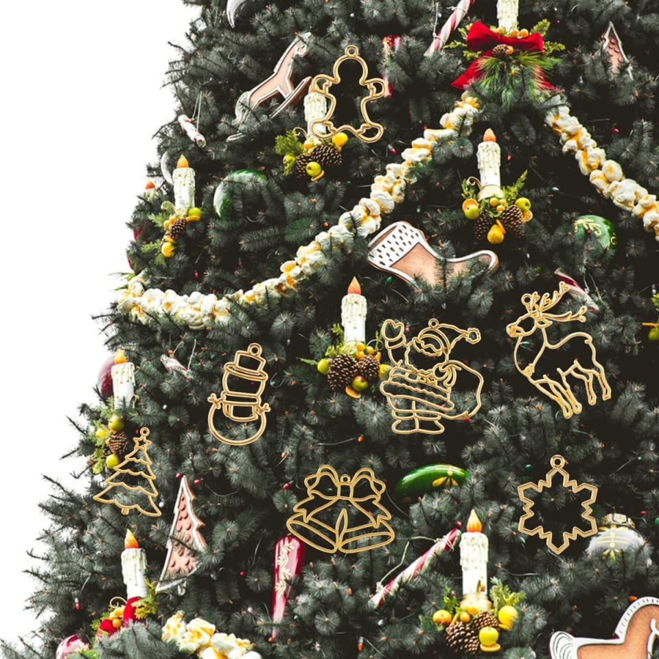 VICASKY 10 PCS UV Christmas Earring Charms Bezels for Resin Crafts Bails Bracelets Open Tree Jewelry Making Back Pendant Metal Bezel Pendants Hollow Cabochons Mini Size Blank Uv Blanks Earrings - Image 2