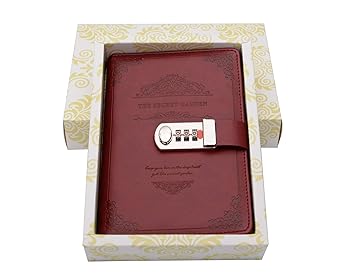 Lifestyle-You Notebook with Number Combination Lock Diary Retro Password Diaries Book Diary Journal Lockable Book Red