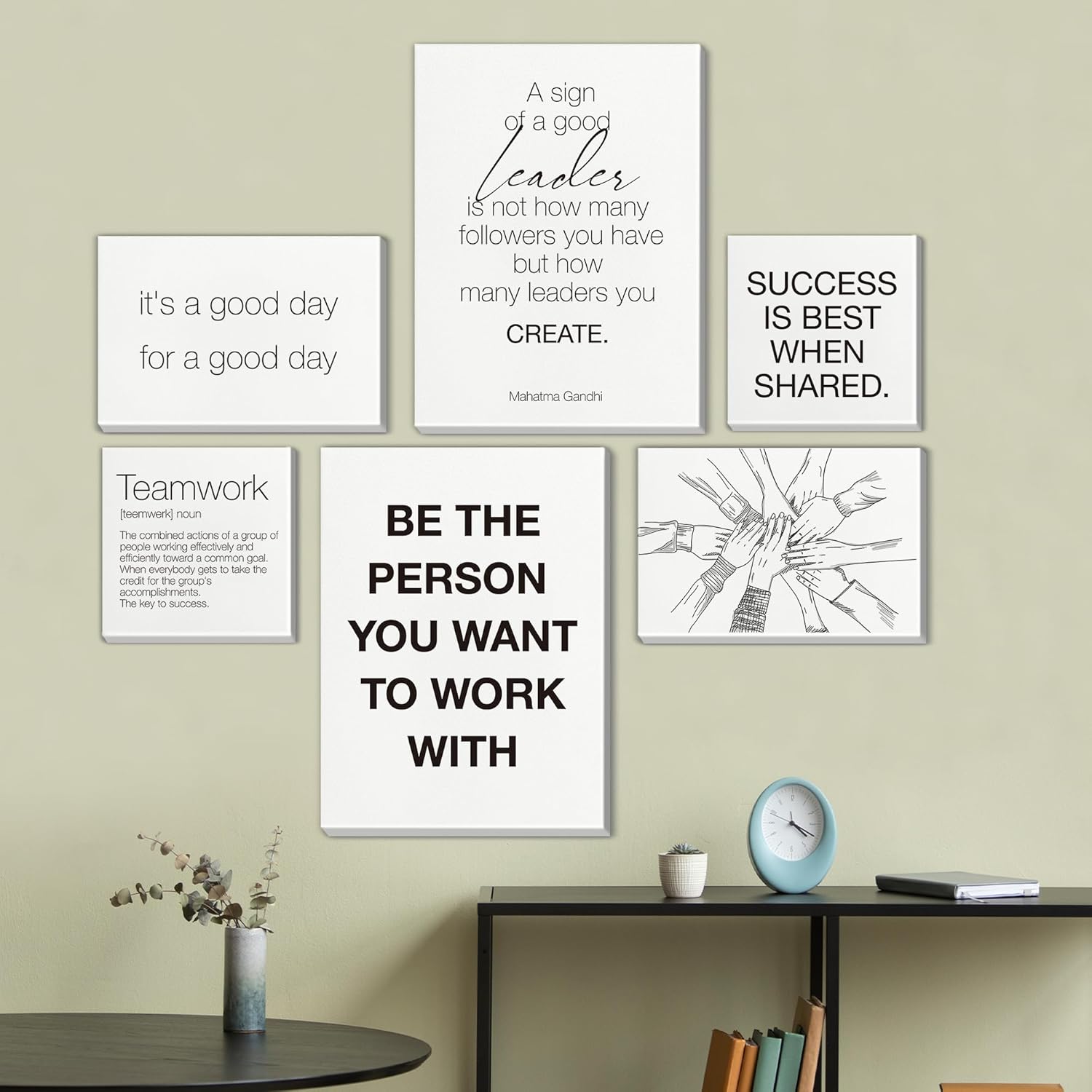 Teamwork Wall Art for Office Motivational Team Office Artwork for Wall Decor Inspirational Modern Posters Set of 6 Framed Leadership Canvas, Team Gifts