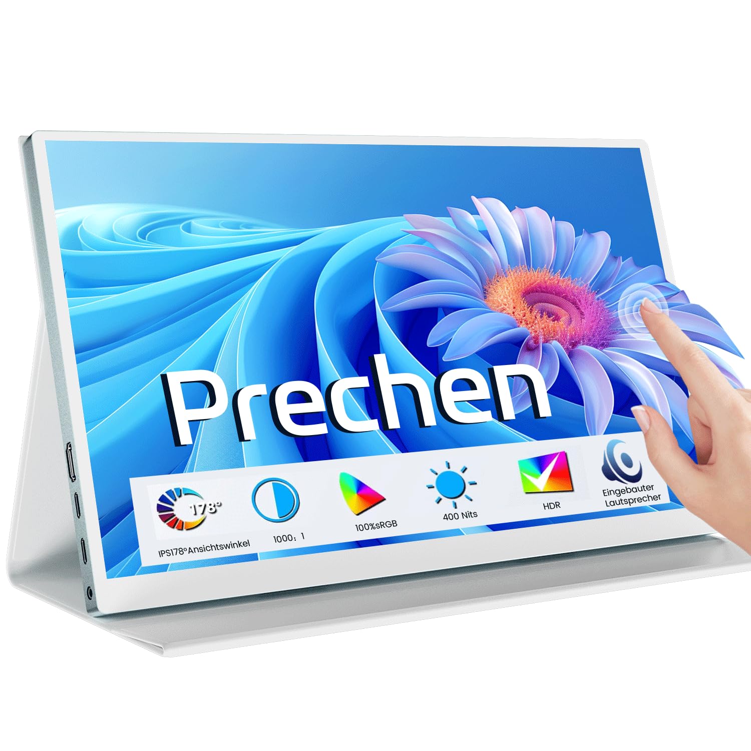 Monitor Portátil Táctil, 15,6'' Pantalla Ordenador con Funda Protectora | 1920x1080 IPS FHD con Altavoz Integrado, 10 Puntos con HDMI y USB-C para PC y Móvil