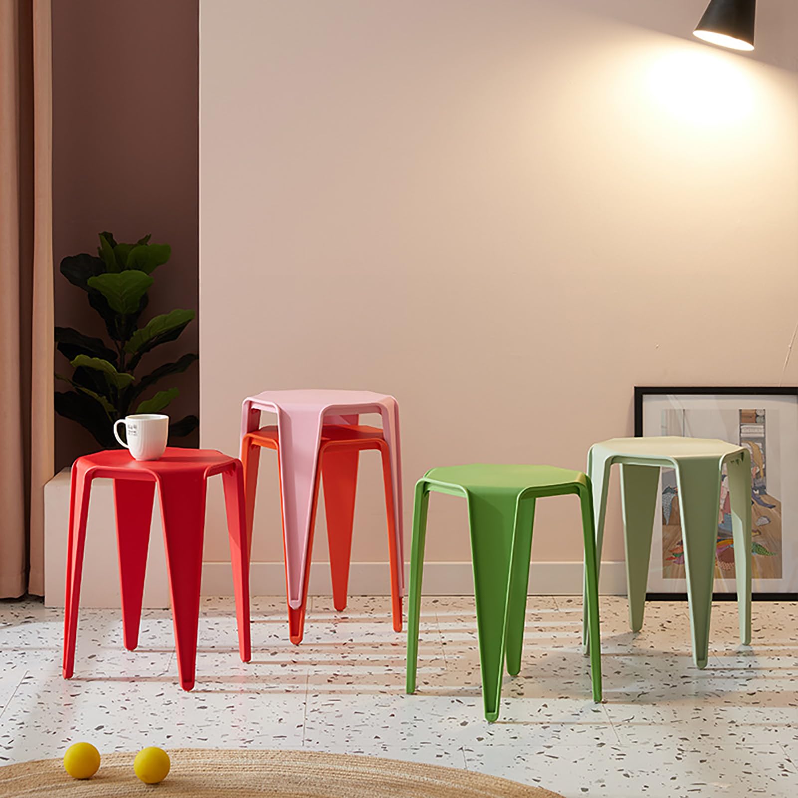 Taburaces apilables: sillas de apilamiento de plástico duraderas - Silla de taburetes para al Aire Libre, Comedor, Aula, Cocina, mostrador, Asientos Flexibles,L,4 Pcs