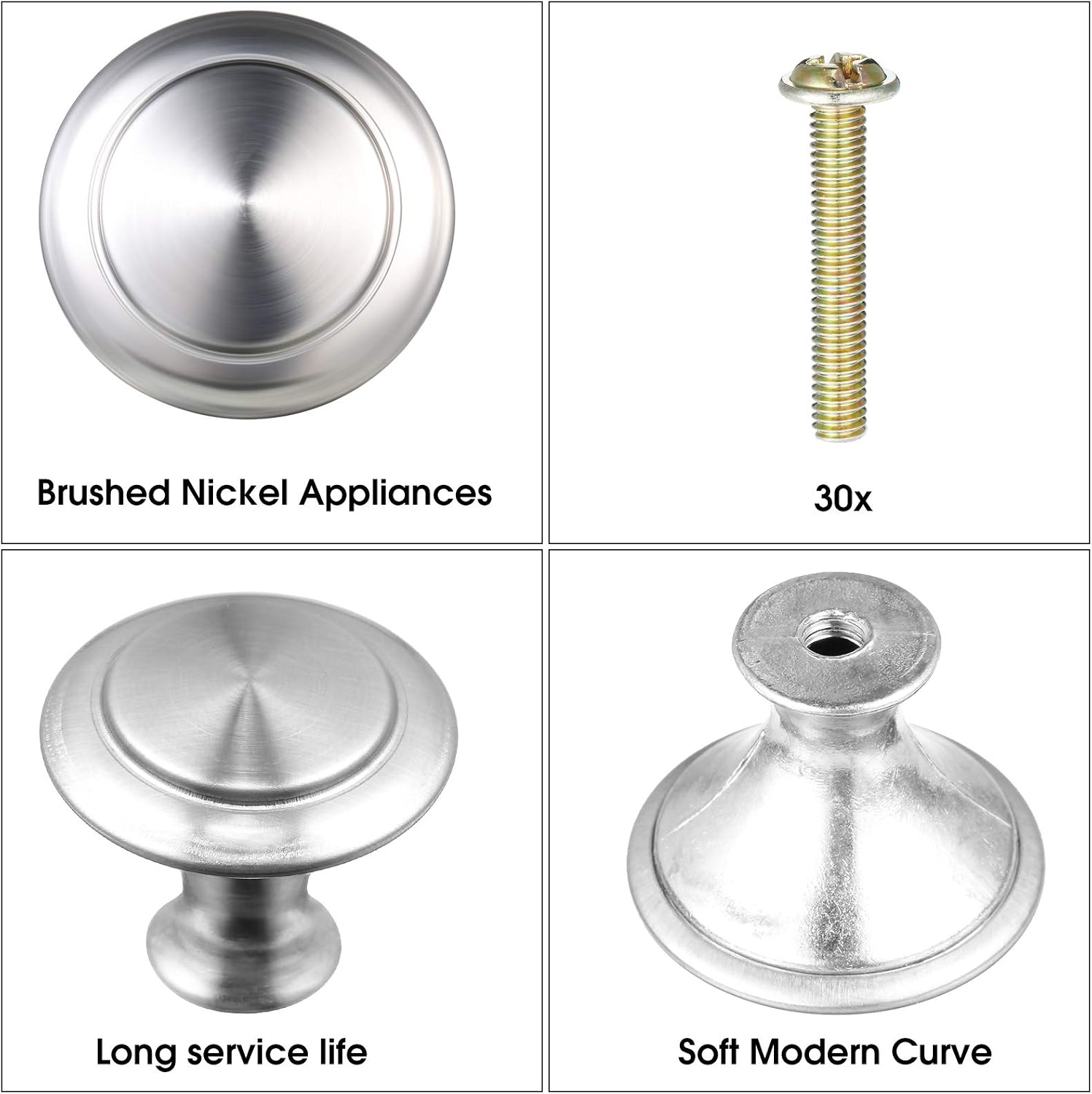 Ripeng 30 Pieces Round Cabinet Knobs Kitchen Drawer Knobs Round Drawer Knobs Kitchen Cabinet Hardware Cupboard Knobs with 30 Screws for Dresser Drawers (Silver,1.06 Inch)