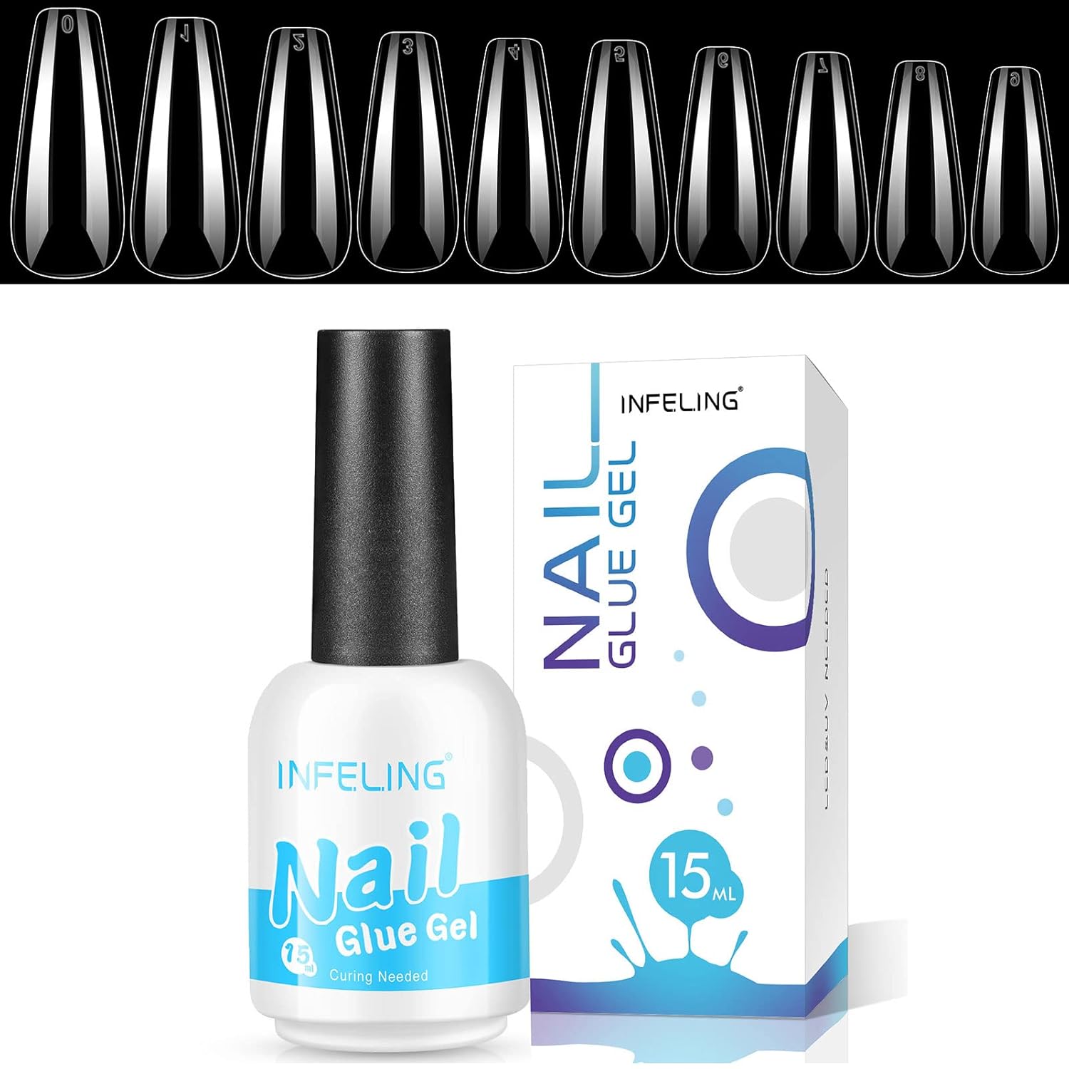 Gel Nail Glue and Nail Tips Kit INFELING 15ML 4 IN 1 UV