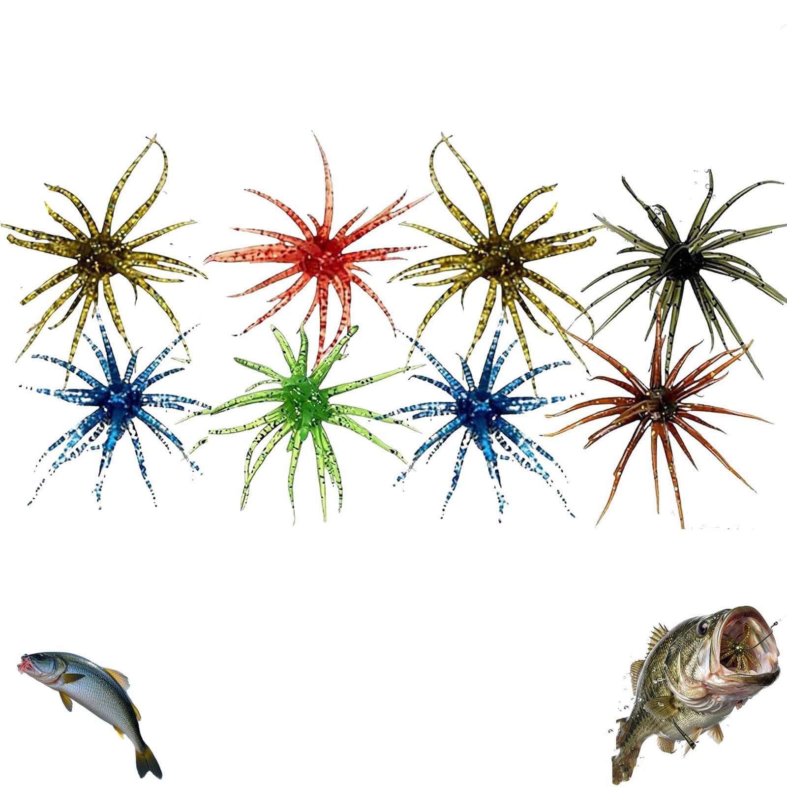 8 Pcs Soft Plastic Fuzzy Dice Fishing Lures for Bass,Dice Baits for Bass Fishing,Sea Urchin Bait,TPR Material, Tear-Resistant Bait (2.36")