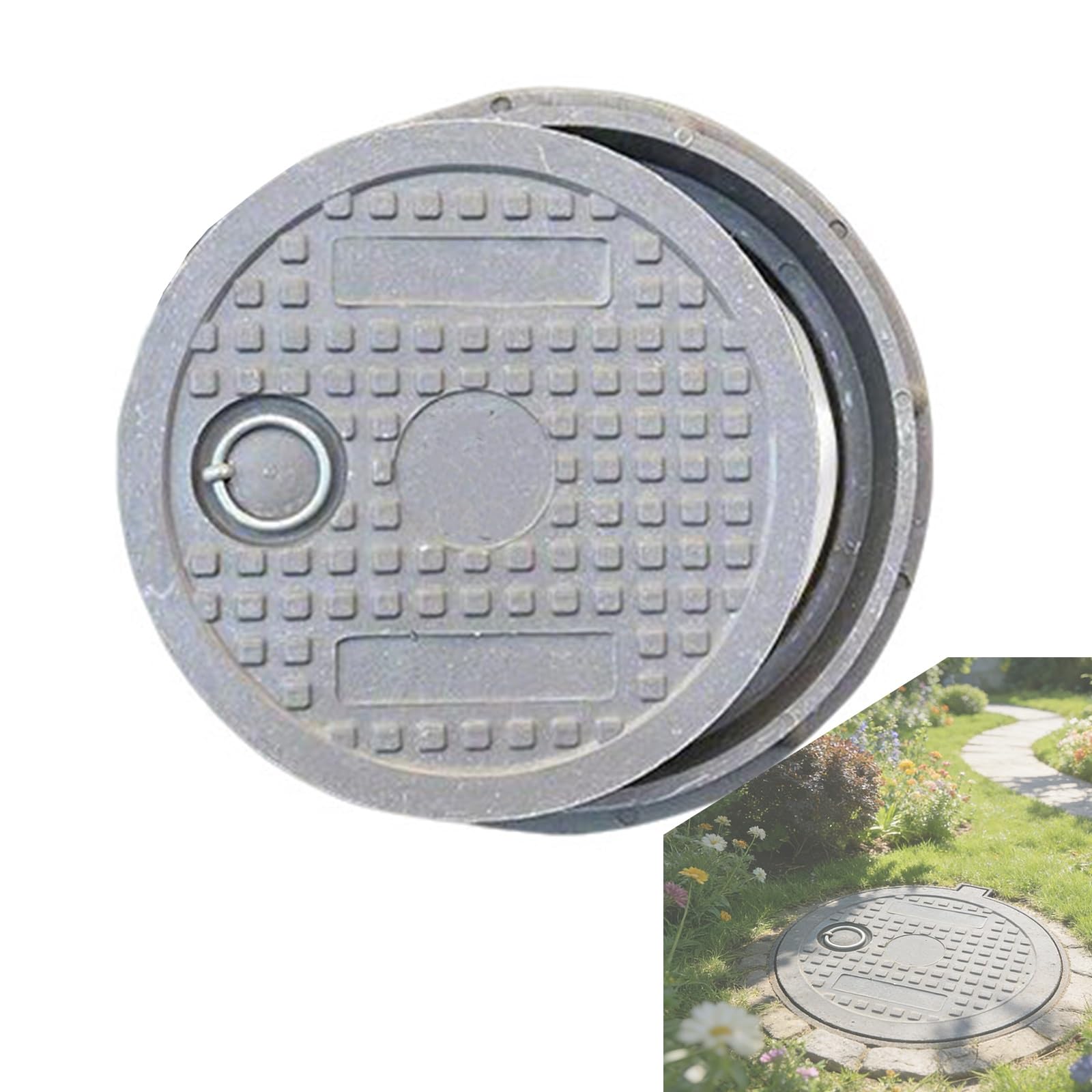 Couvercle de regard rond en résine 60x60 cm pour fosse septique avec anneau de levage