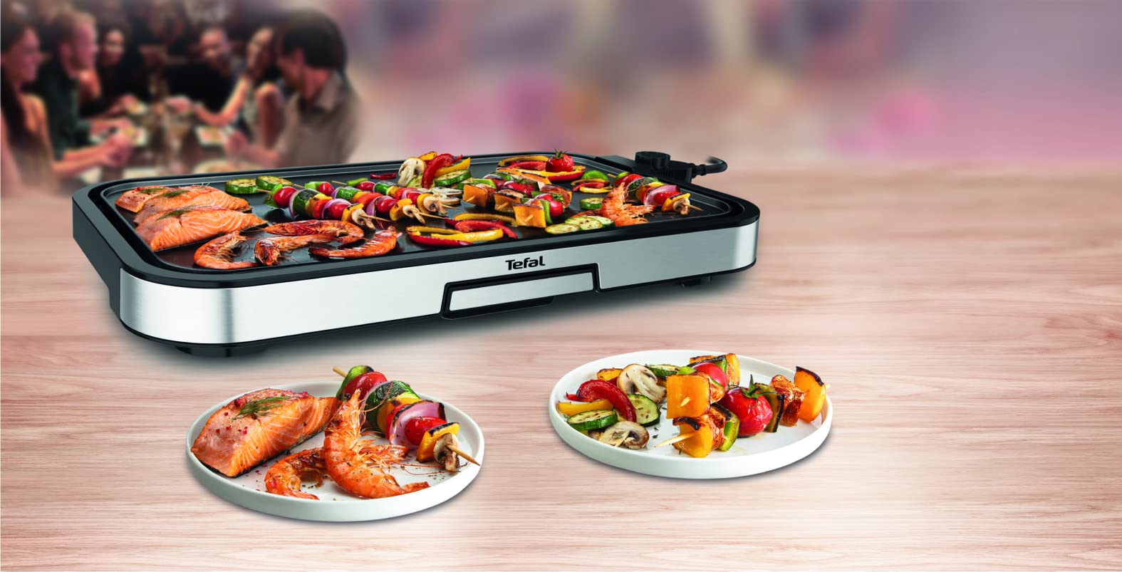 Tefal CB631D Giant Plancha Grill 12 persone, superficie XXL grill, rivestimento antiaderente, termostato regolabile, oil-free, cucina sana, facile da pulire, 2300 W,Acciaio inossidabile