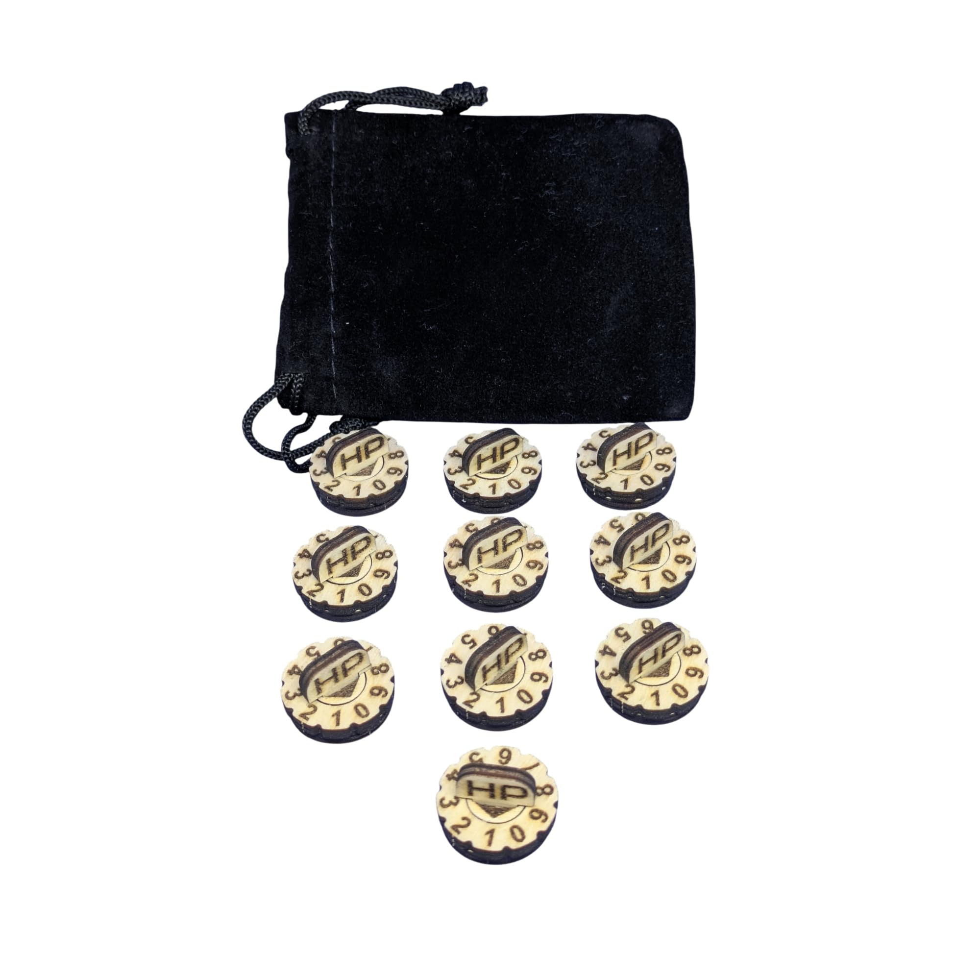 Set of 10 Mini Wooden Life Counters 0 to 9 – HP, Damage Trackers, Resource Markers or Unit Counters for Board Games, RPGs, Wargames and Card Games