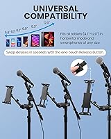 Vista 3 de Moukey Adjustable Tablet Holder Clip-on Phone Mount for Mic Microphone Stand Music Stand, Compatible with All 4.7 to 12.9 Inches iPad, iPhone