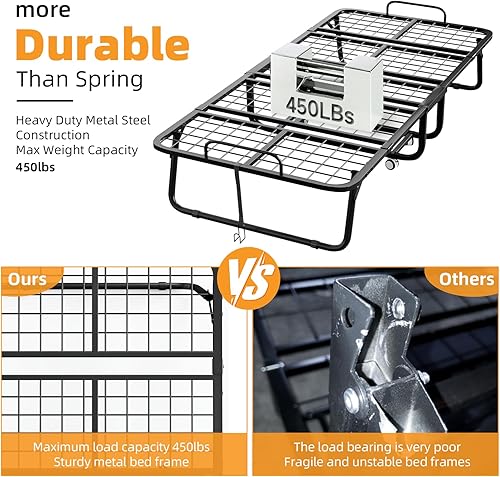 Miniatura 3 de VERMESS Cama plegable con colchón de espuma viscoelástica de 5 pulgadas, cama plegable de 75 x 32 pulgadas con marco de metal resistente en ruedas,