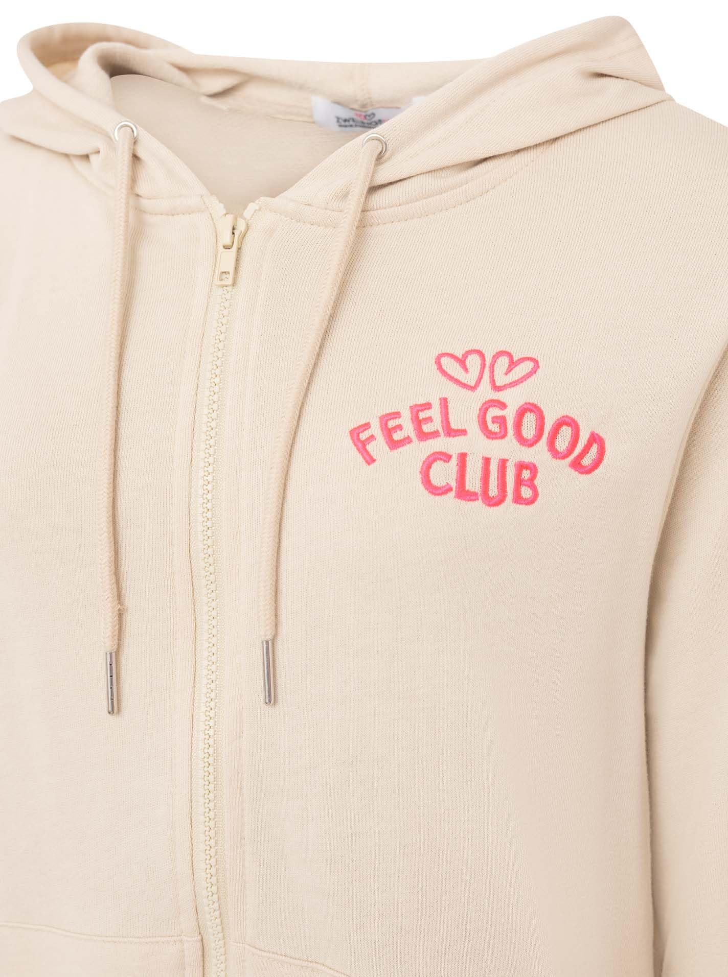Zwillingsherz Feel Good Club Damen Sweatjacke mit Stickerei – Bequeme Baumwolljacke für Frauen – Lässige Zip Jacke für Freizeit Alltag Loungewear – Moderne Damen Sweatjacke Frühling Herbst Winter
