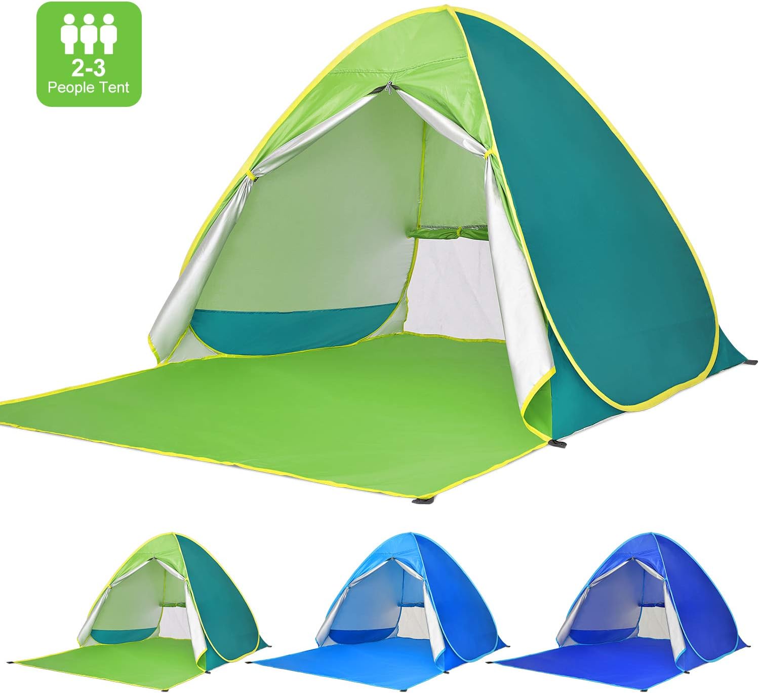 Victostar Pop up Beach Tent, Outdoor Automatic Portable Cabana 2-3 Person Fishing UV Protection Beach Umbrella Beach Shelter,Sets up in Seconds