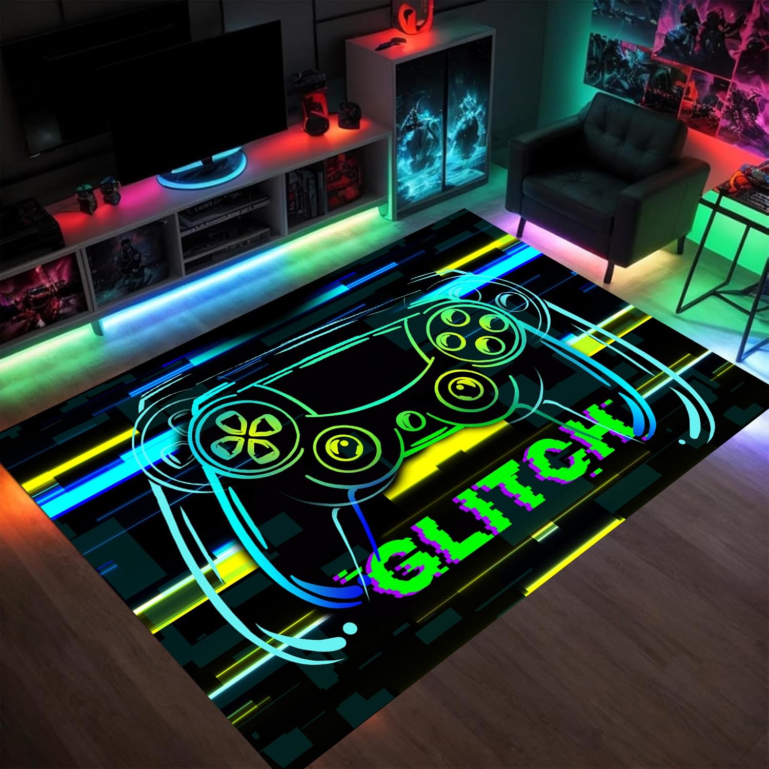 HONGXIU Gamer Room Rug 120x180 Cm for Boys - Gamer Room Carpet for Teen Room Video Game Pattern Bedroom Rugs for Kids Gamepad Controller Mat for Bedroom