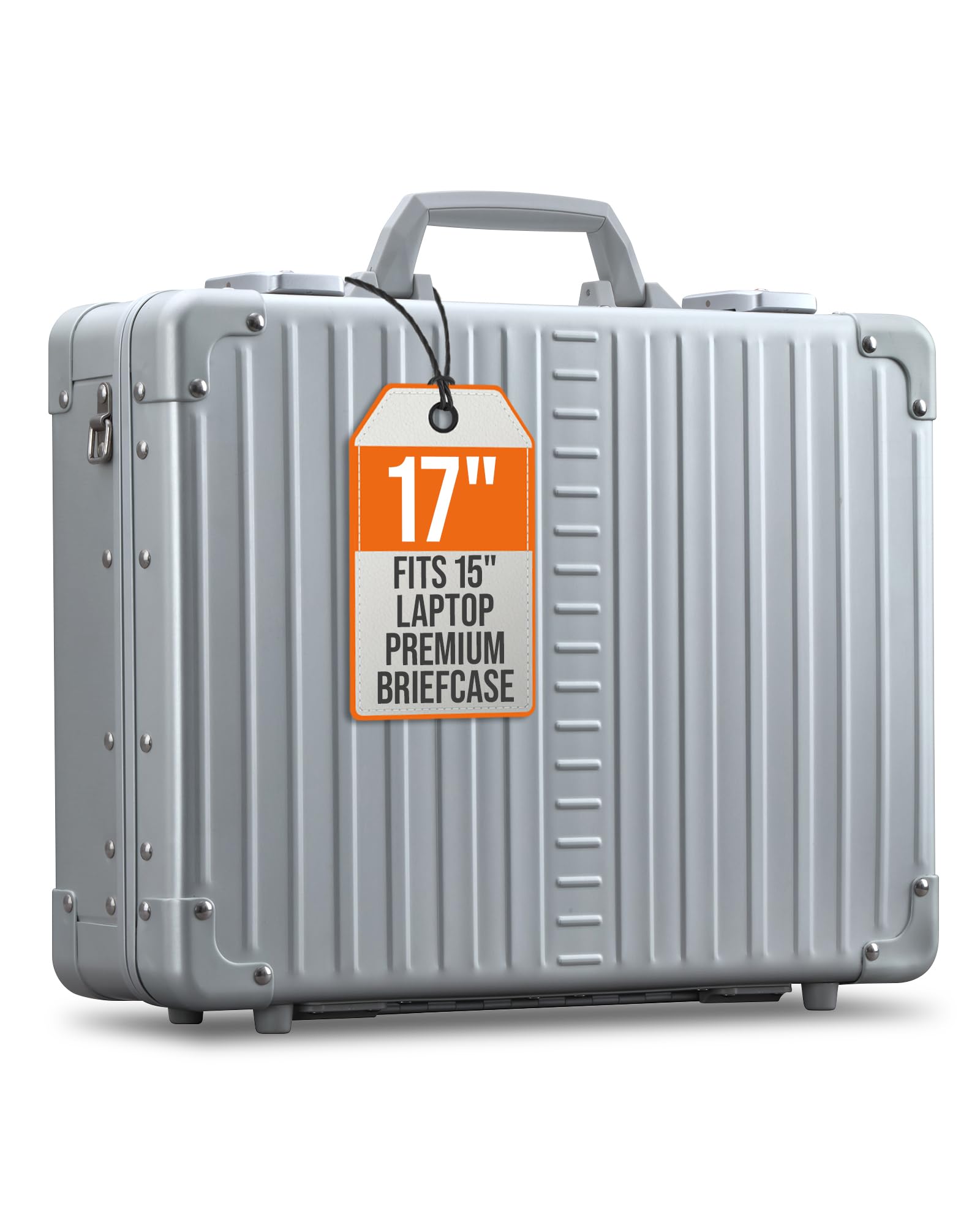 All Aluminum Lightweight 17" Premiuim Laptop Briefcase for Men – Shockproof Hard Shell Attache Case with Two TSA Key Locks, Metal Carrying Case for