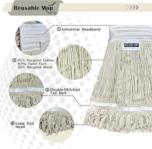 Miniatura 36 de Cabezal de trapeador de limpieza industrial húmedo de alta resistencia, repuesto de cabezal de trapeador de algodón perfecto, lavable de algodón