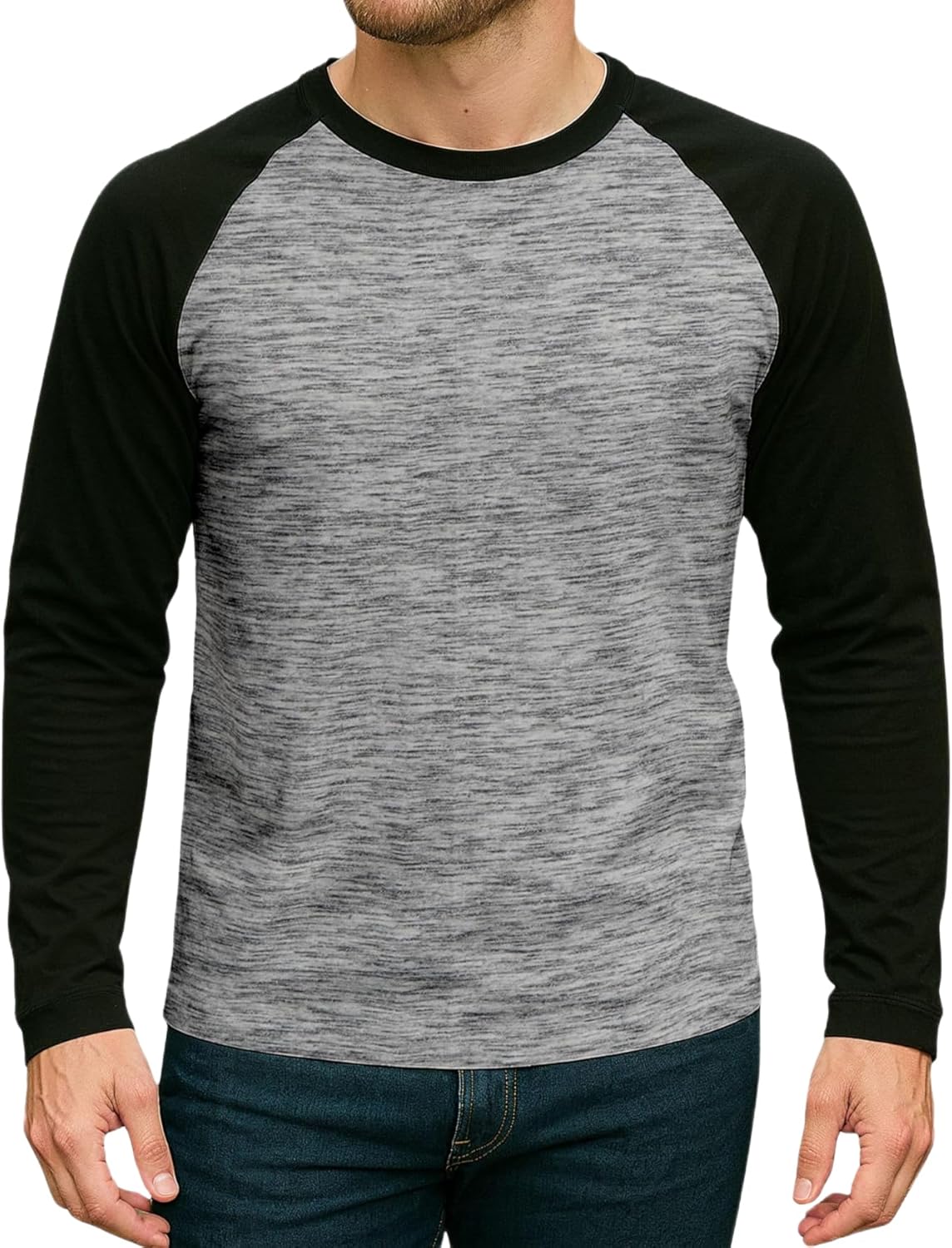 Decrum Pack of 3 Raglan Shirt Men - Casual Comfortable Crewneck Long Sleeve Mens Baseball Shirts