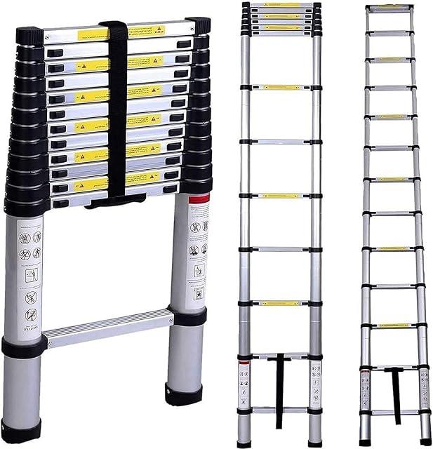 Ralphs® 3.8M Aluminium Telescopic Ladder with Non Slip Rubber Feet EN131 and CE Standard