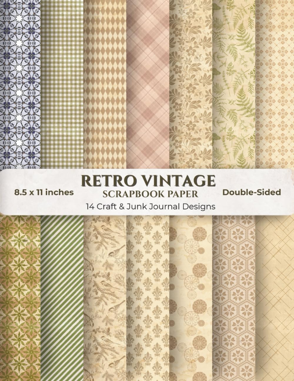 Retro Vintage Pattern Paper: Double Sided Scrapbook Pages 8.5 x 11, 14 Designs, 56 Pages, Craft & Junk Journal Supplies
