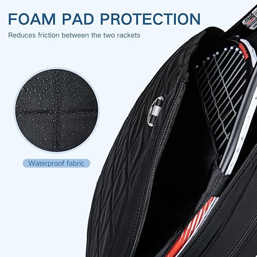 Miniatura 4 de Bolsa de tenis, mochila de tenis acolchada con capacidad para 2 raquetas, bolsas de pickleball impermeables con bandolera para mujeres, hombres y