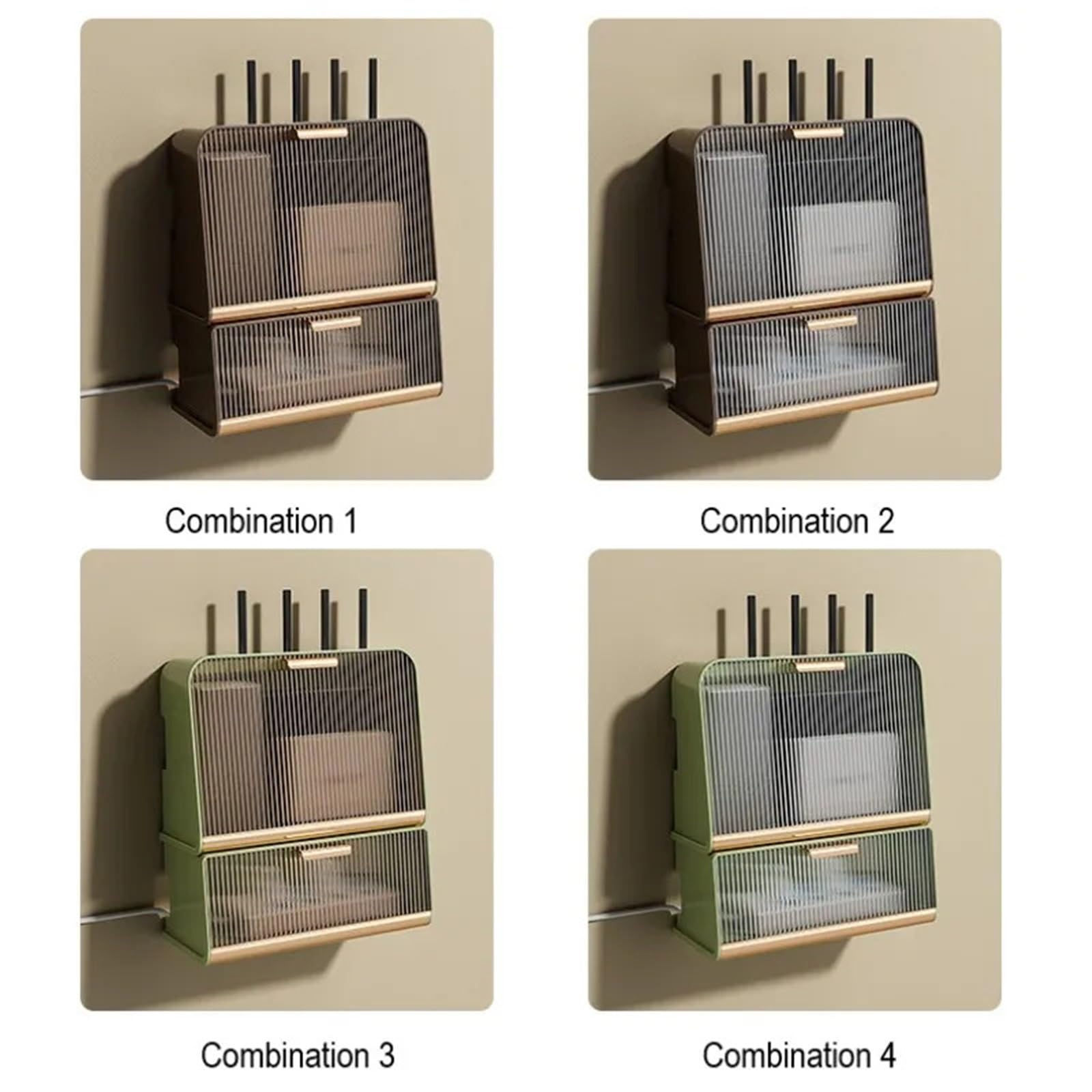 Router Schrank Wandbehang for kabellosen WLAN-Router, Regal, Aufbewahrungsbox, Drahtkabelgehäuse, Stromhalterung, Organizer, Steckerbrett(Beige Set1)