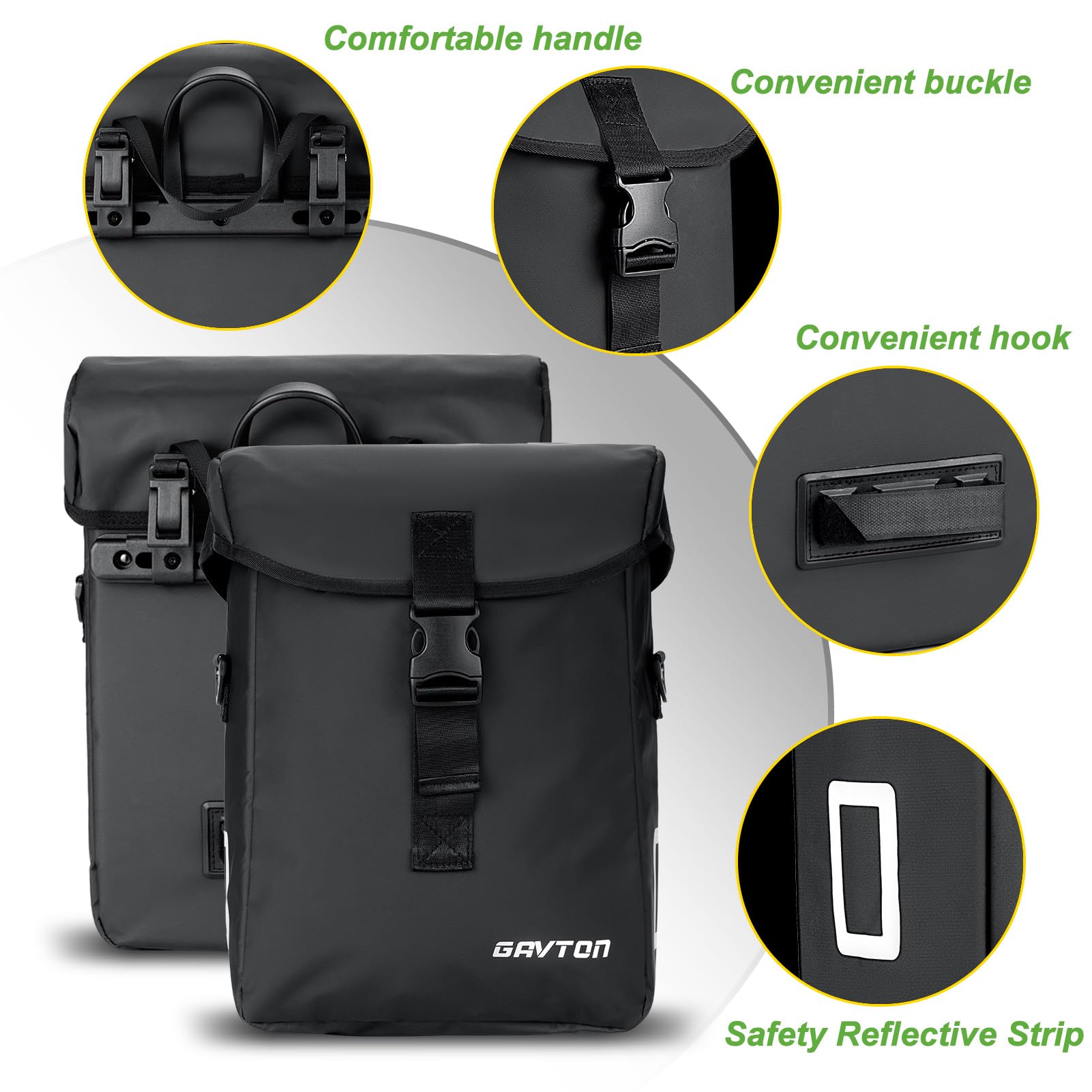 GAVTON Bike Panniers Waterproof Electric Bike Rear Rack Bag 13L Capacity For Ebike Rear Seat Bicycle Panniers for Cycling Traveling Commuting